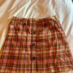 Anthropologie Pink and Brown Plaid Mini Skirt